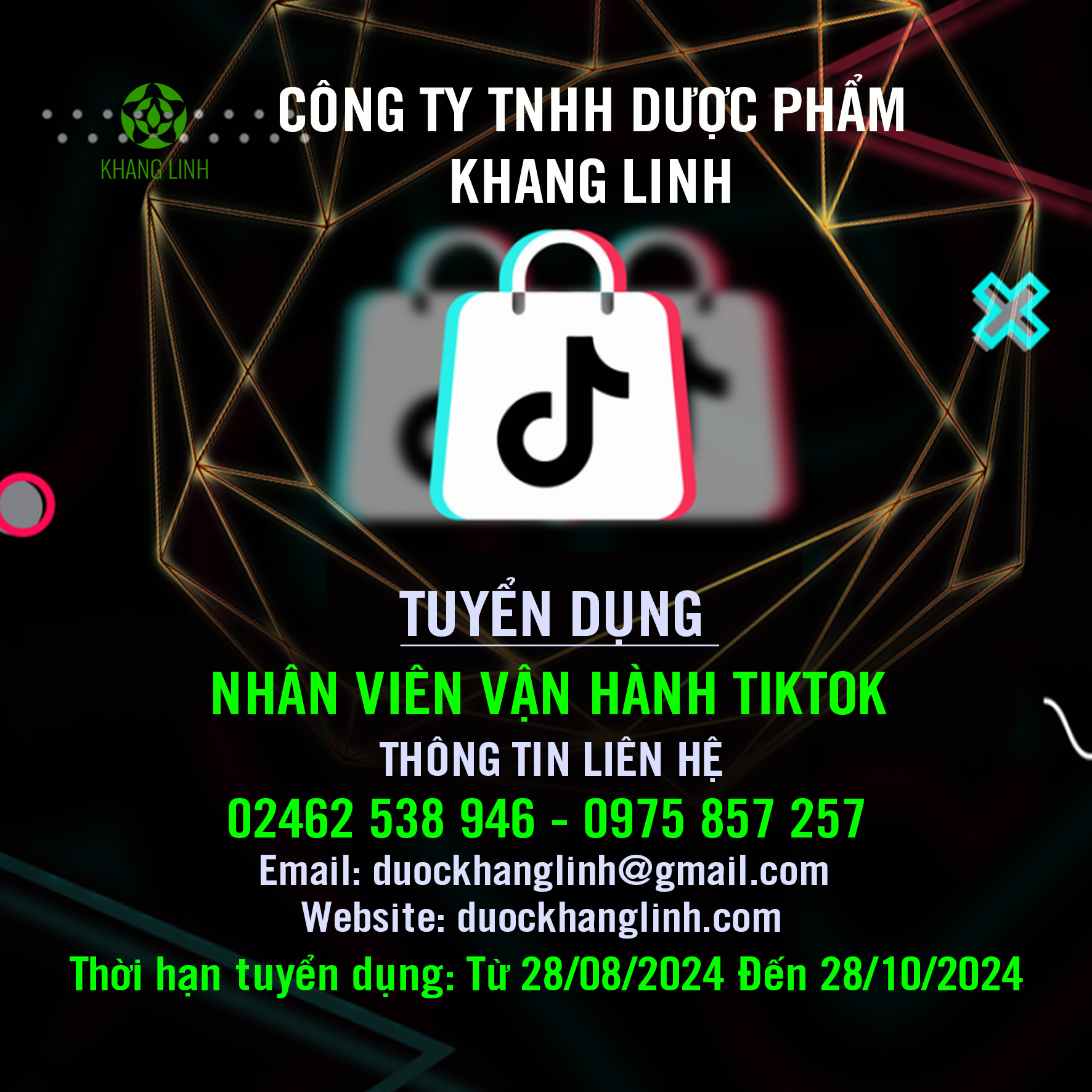 DƯỢC PHẨM KHANG LINH TUYỂN DỤNG NHÂN VIÊN VẬN HÀNH TIKTOK